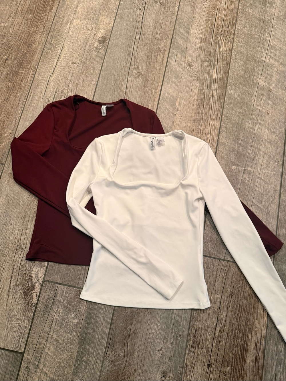 H&M Square Neck Long Sleeve Top - White and Burgundy size small. Never worn!!